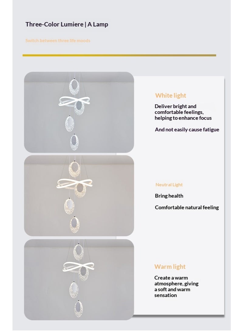 An LED pendant light with 4 oval lamp heads, featuring three different lighting colors that can be adjusted. It can be controlled via remote control or switch. The height is adjustable. Suitable for above the dining table, bedroom, and living room. Adjustable, suitable for the dining area. - Image 5